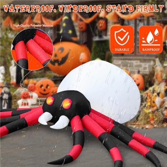 8 FT Halloween Inflatable Spider with LED Rotating Skull Head Lights & Red Eyes - Picture 3 of 6